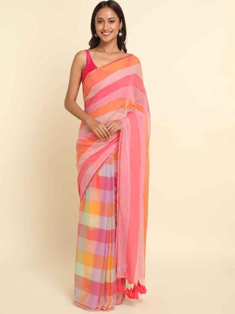 Suta Multicolor Striped Saree Without Blouse Price in India