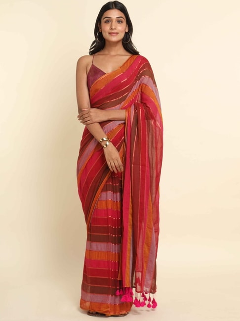 Suta Multicolor Striped Saree Without Blouse Price in India