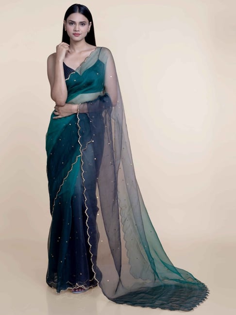 Suta Navy Embellished Saree Without Blouse Price in India