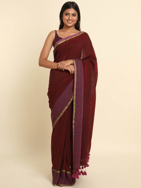 Maroon Soft Georgette Plain Uniform Sarees For Aayaas At School