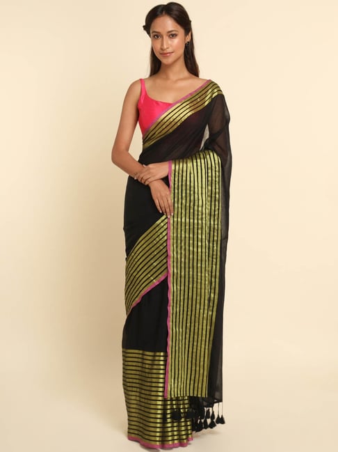 Suta Black Woven Saree Without Blouse Price in India