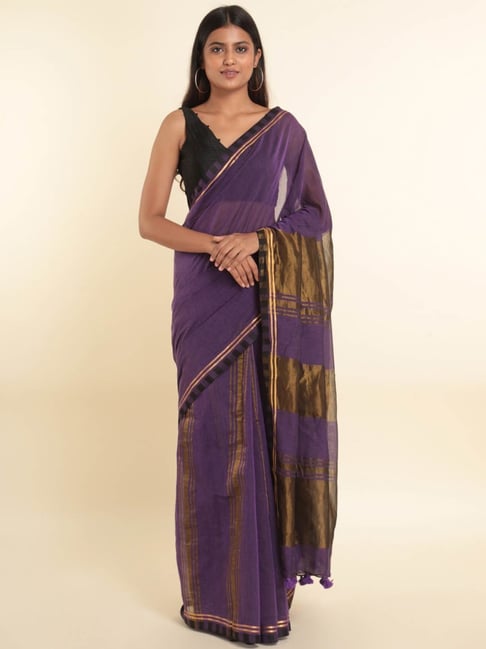 Suta Purple Woven Saree Without Blouse Price in India