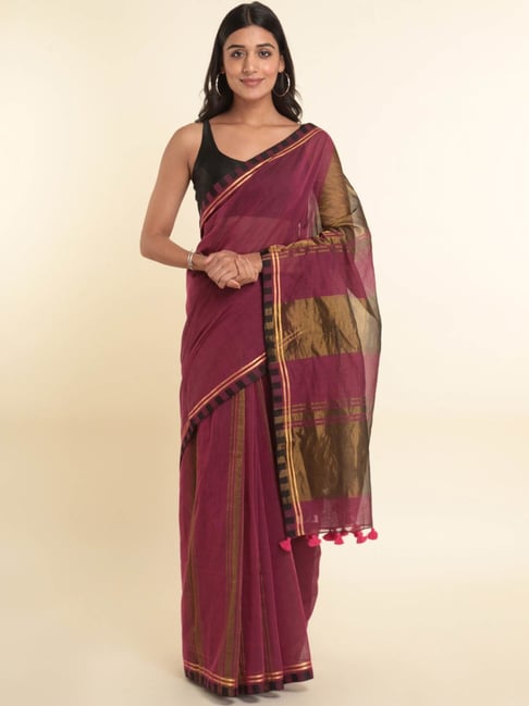 Suta Maroon Woven Saree Without Blouse Price in India