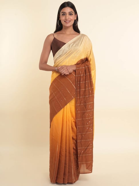 Suta Mustard Embellished Saree Without Blouse Price in India