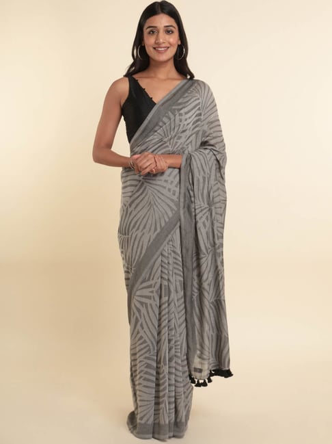Suta Grey Printed Saree Without Blouse Price in India