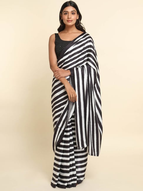 Suta White Striped Saree Without Blouse Price in India