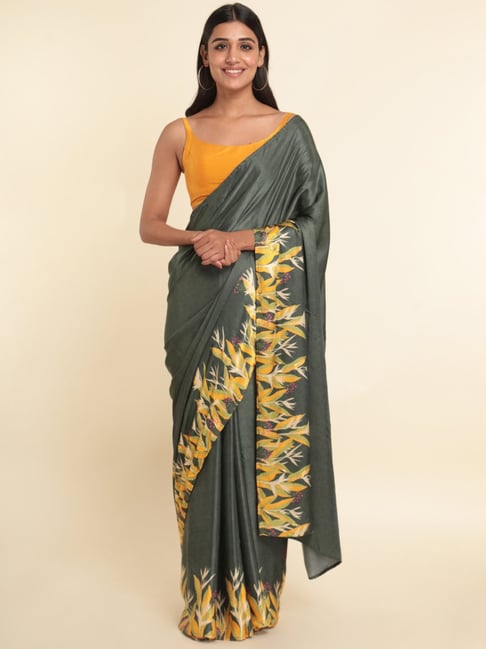 Suta Green Printed Saree Without Blouse Price in India