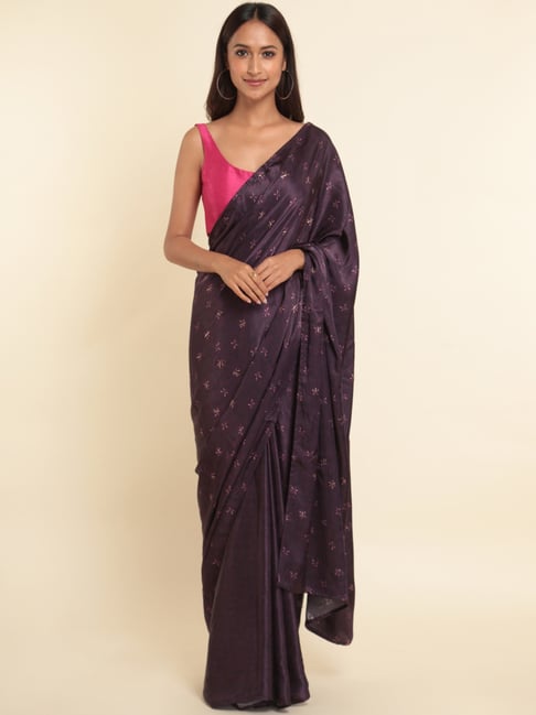 Suta Purple Printed Saree Without Blouse Price in India