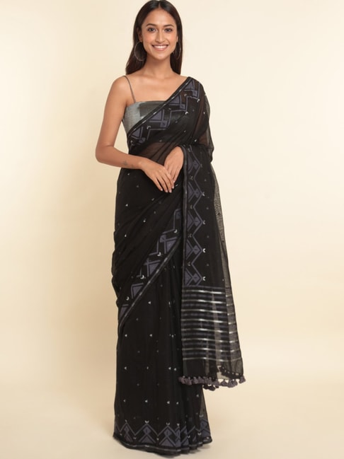 Suta Black Woven Saree Without Blouse Price in India