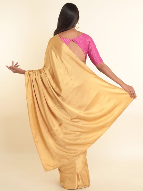 Rivas Collection Satin Silk Plain Saree With Art Silk Printed Unstiched  Designer Blouse - Yellow at Rs 399/piece | Plain Saree in Thane | ID:  23335219788