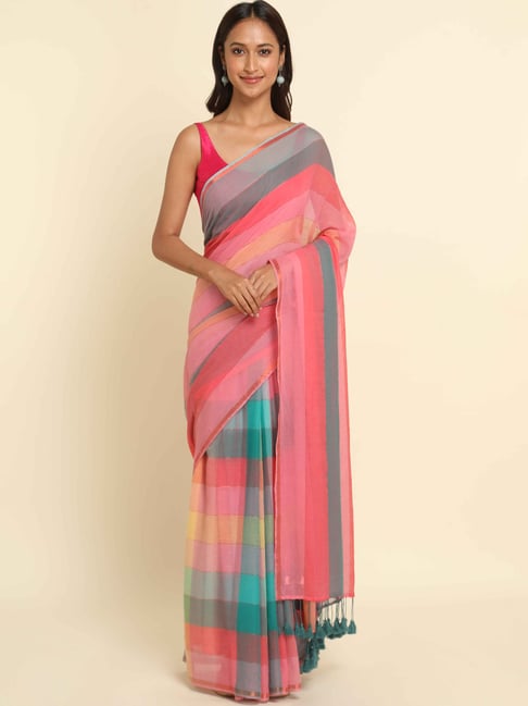 Suta Multicolor Chequered Saree Without Blouse Price in India