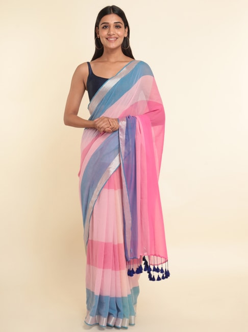Buy Alluring Navy Blue Zari Woven Silk Festival Wear Saree With Blouse -  Zeel Clothing
