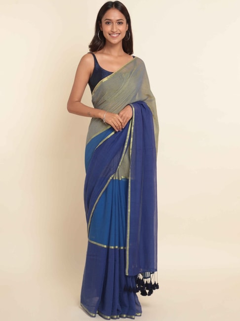 Suta Blue Plain Saree Without Blouse Price in India