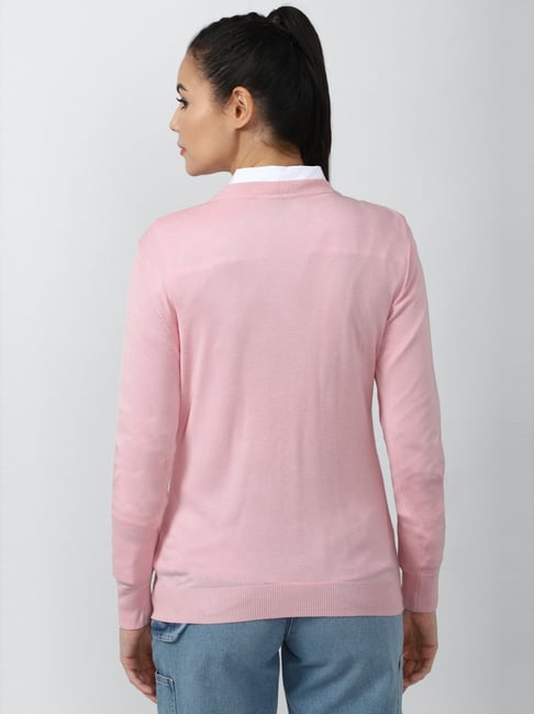 Light Pink V-Neck Sweater For Women