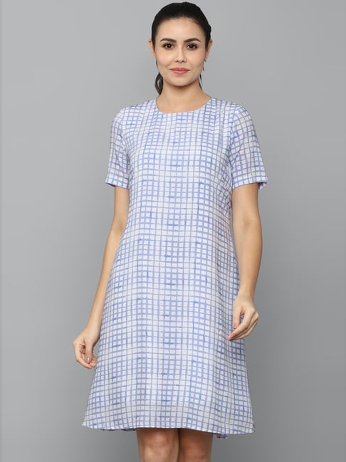 Allen Solly White & Purple Chequered A-Line Dress Price in India