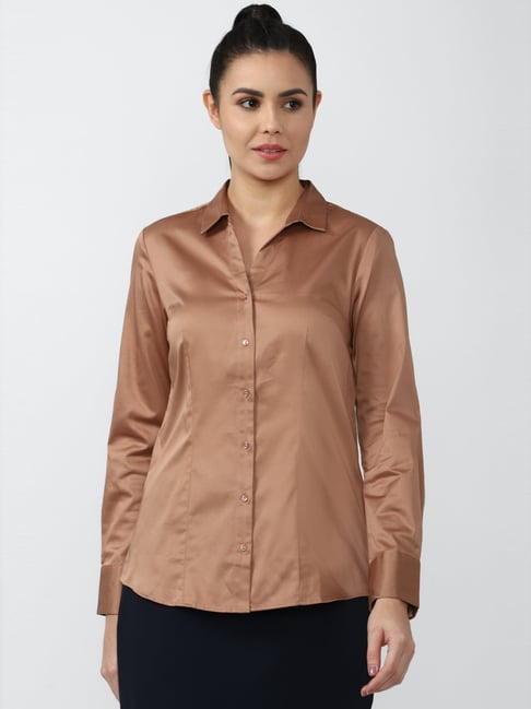 Van Heusen Brown Cotton Regular Fit Shirt Price in India