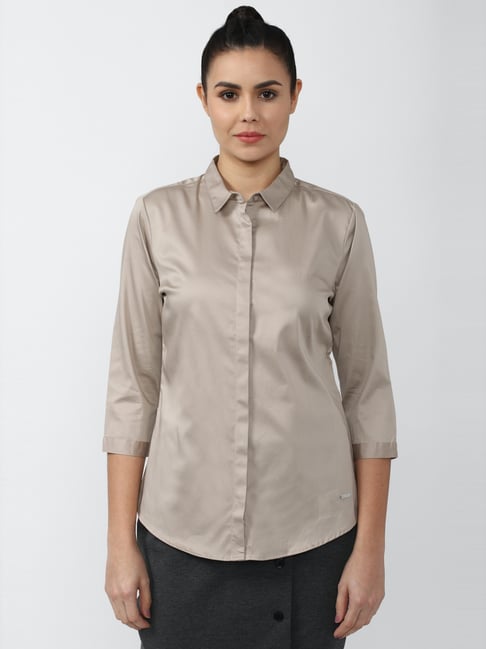 Van Heusen Beige Cotton Regular Fit Shirt Price in India