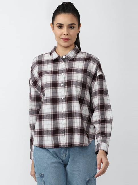 Van Heusen Off-White Cotton Chequered Shirt Price in India