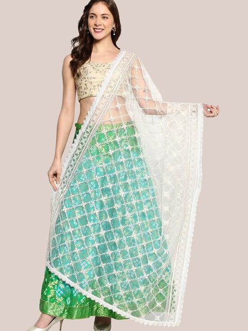 Dupatta Bazaar Off White Embroidered Dupatta