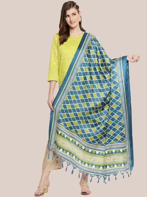 Dupatta Bazaar Blue Printed Dupatta