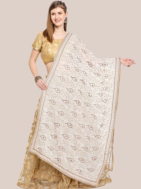 Dupatta Bazaar Cream Embroidered Dupatta