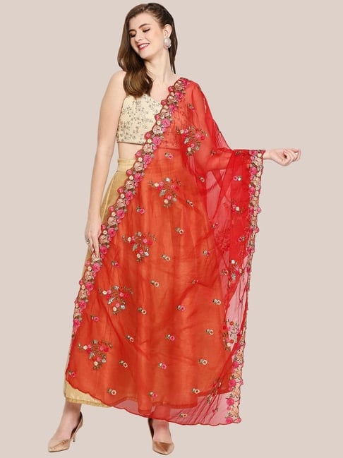 Dupatta Bazaar Red Embroidered Dupatta