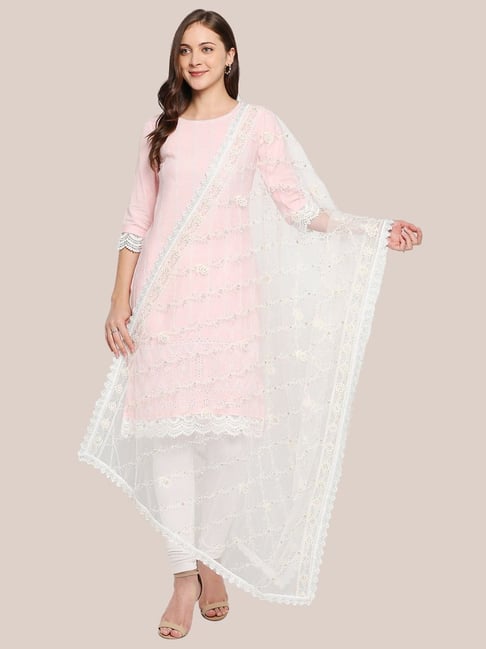 Dupatta Bazaar Off White Embroidered Dupatta