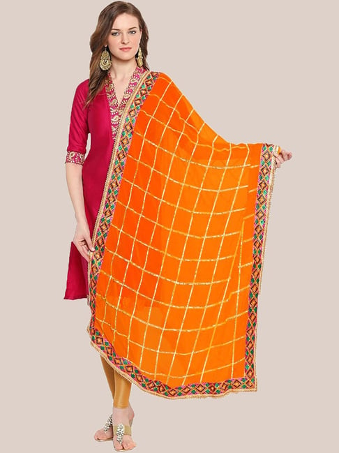 Dupatta Bazaar Orange Embroidered Dupatta