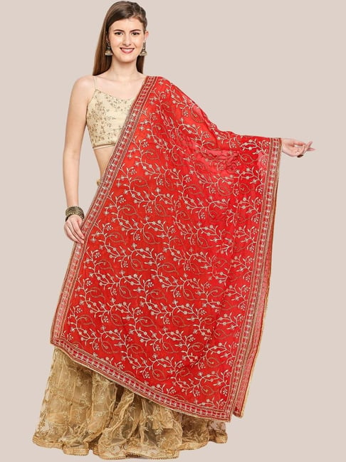 Dupatta Bazaar Red Embroidered Dupatta