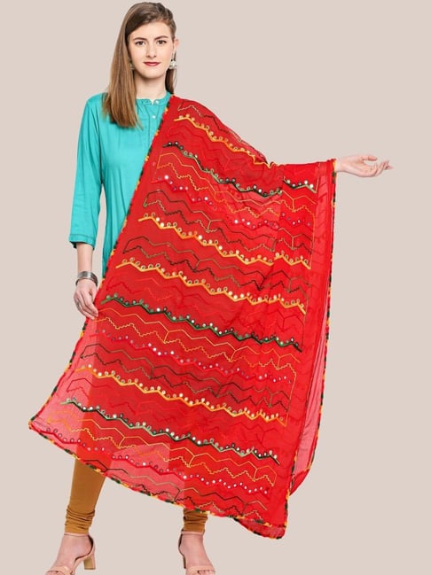 Dupatta Bazaar Red Embroidered Dupatta