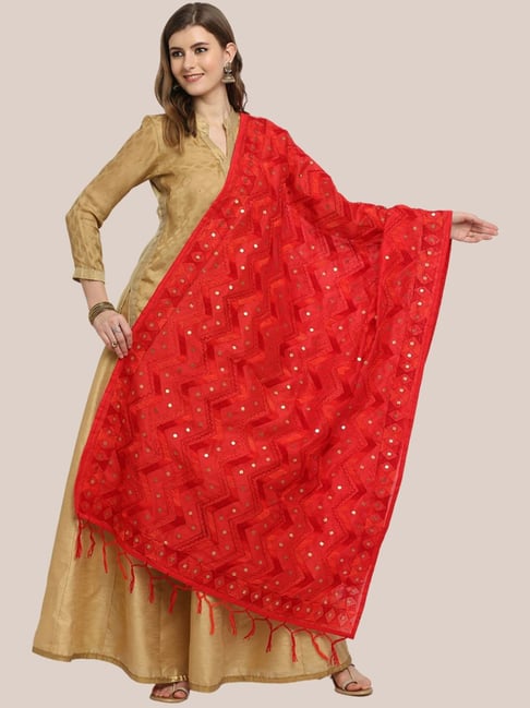 Dupatta Bazaar Red Embroidered Dupatta