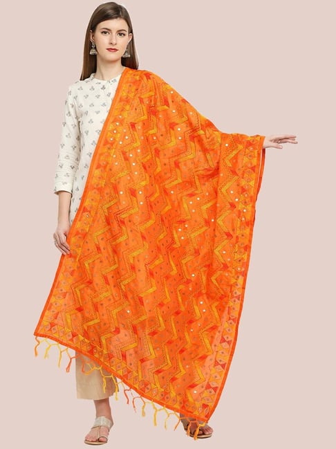 Dupatta Bazaar Orange Embroidered Dupatta