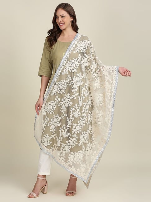 Dupatta Bazaar Off White Embroidered Dupatta