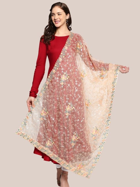 Dupatta Bazaar Peach Embroidered Dupatta