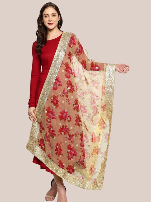 Dupatta Bazaar Yellow Floral Print Dupatta