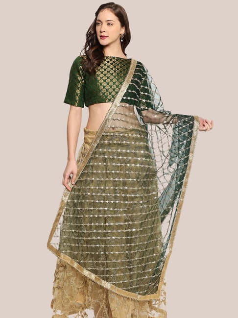 Dupatta Bazaar Bottle Green Embellished Dupatta