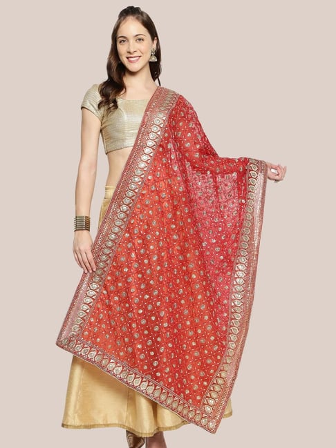 Dupatta Bazaar Red Embroidered Dupatta