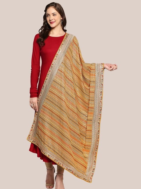 Dupatta Bazaar Mustard Embroidered Dupatta