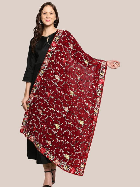 Dupatta Bazaar Maroon Embroidered Dupatta