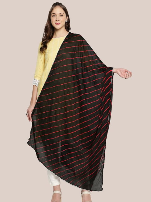 Dupatta Bazaar Black & Red Striped Dupatta