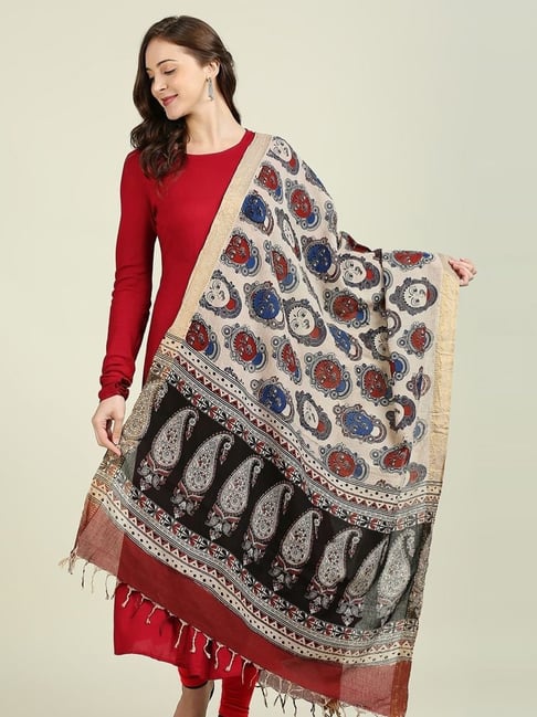 Dupatta Bazaar Beige Cotton Printed Dupatta