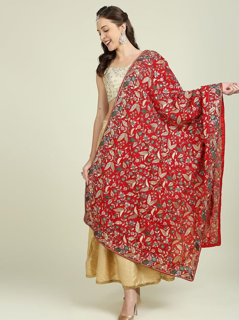 Dupatta Bazaar Red Embroidered Dupatta