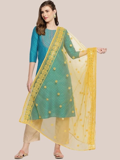 Dupatta Bazaar Mustard Embroidered Dupatta