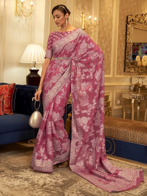 Saree Mall Mauve Cotton Linen Woven Saree With Unstitched Blouse Price in India