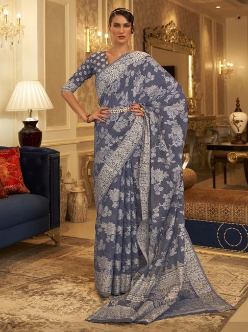 Buy Navy Blue Georgette Saree With Net Blouse Online - SARV03309 | Andaaz  Fashion