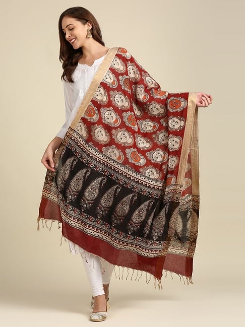 Dupatta Bazaar Maroon Cotton Printed Dupatta