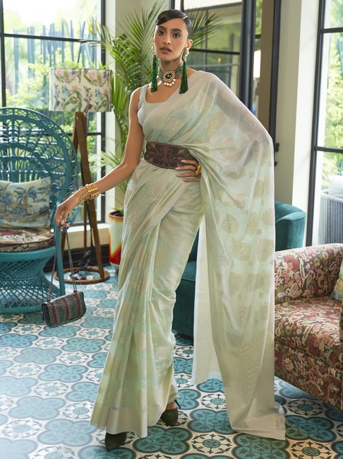 Saree Mall Sea Green Embellished Saree With Unstitched Blouse Price in India