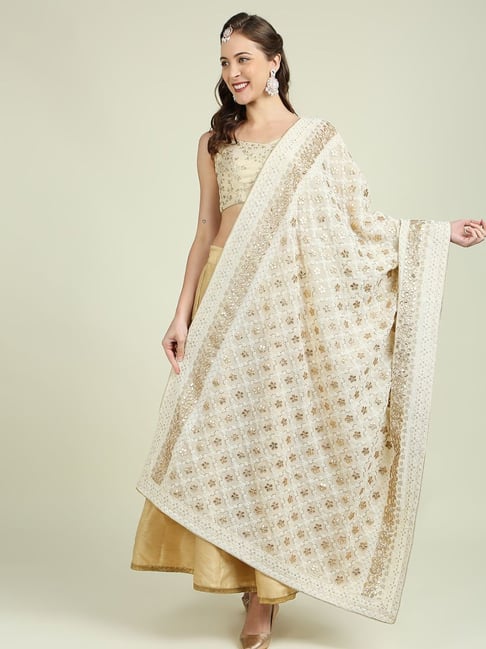 Dupatta Bazaar Off White Embroidered Dupatta