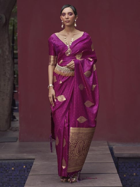 Magenta Silk Saree with Embroidered Blouse
