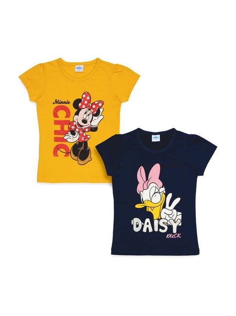 Disney Kids Yellow & Navy Cotton Printed T-Shirts (Pack of 2)